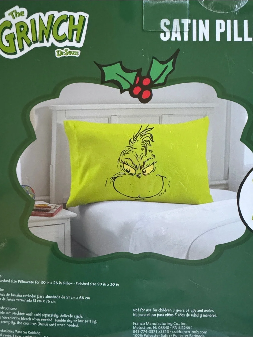 The Grinch Satin Pillowcase - Green